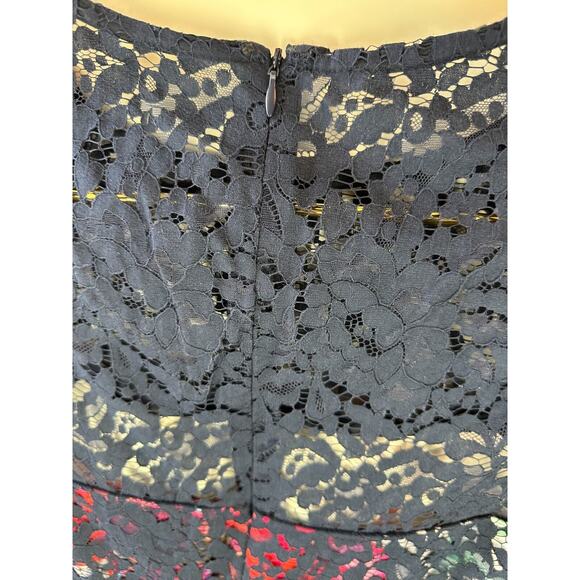NWT Betsey Johnson Lace Overlay Floral Sheath Dress Navy Floral Women's Size 8 - Picture 9 of 13